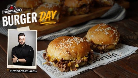 mini burger sliders με τσένταρ και μαγιονέζα τρούφας